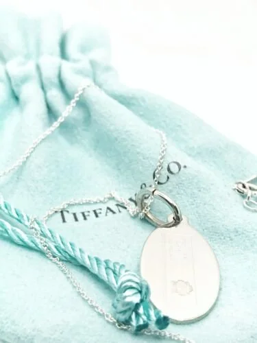 Tiffany & Co. Sterling Sliver Bull Oval Tag Charm Necklace